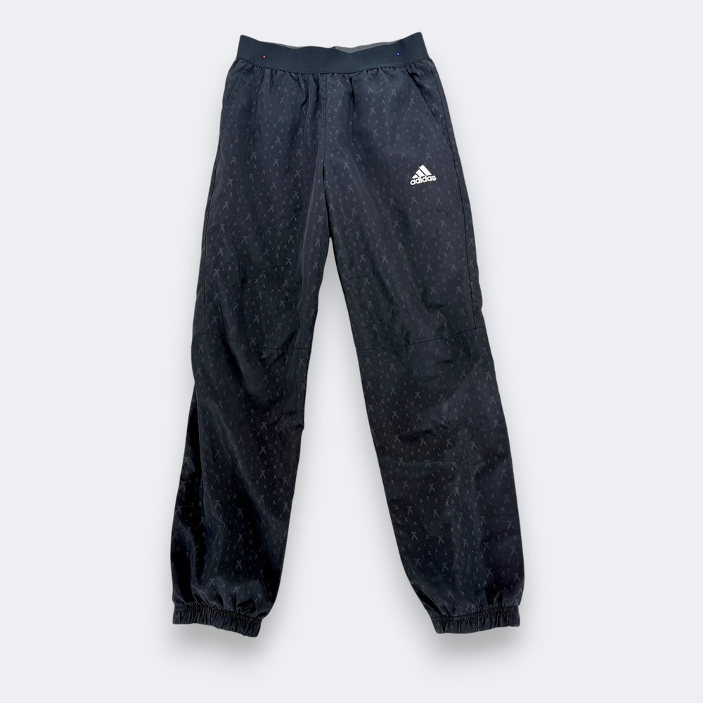 Adidas Girls Climalite Woven X Pattern Track Pants Size L Black Athletic Joggers